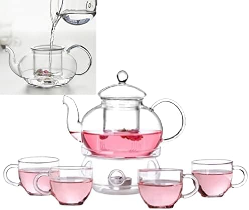 Doitool лабав чај сет 6 парчиња стакло цвет чајник стакло инфузер тенџере поставено стакло чајник сет цветен котел чај котел со отстранлив чаши кинески чај чај