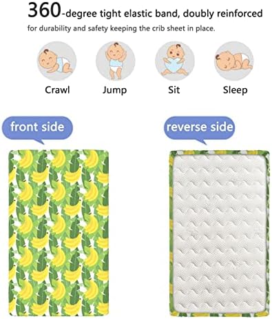 Тематски листови со лисја од банана, опремени мини чаршафи, преносни мини за креветчиња за креветчиња за деца со постелнина за деца-бебиња