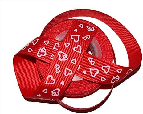 7/8 Grosgrain Ribbon црвено и бело срце Валентинс печати DIY за занаети за лакови за коса