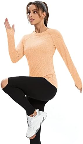Thermalенски женски термички руно кошули со кошули за компресија Брзо сув тренингот врвови со врвови со палецот