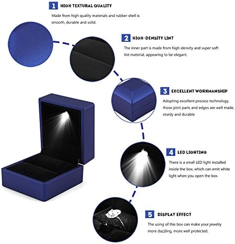 ZJchao Прстен Кутија Со Led, LED Прстен Кутија Квадратни Осветлени Прстен Кутија За Складирање Накит Случај Подарок Прстен Случај Накит Кутија