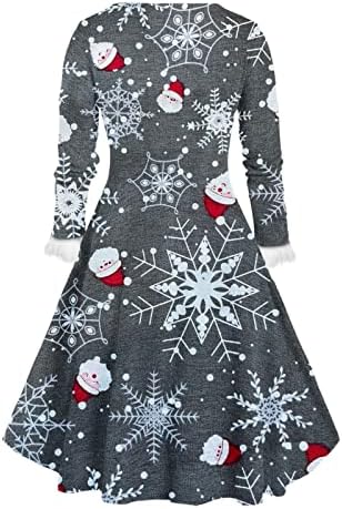 2022 Божиќни Фустани За Жени Коктел Фустан Со Печатена Снегулка Гроздобер Божиќен Фустан Од 1950-тите А-Линија Фустан За Лулашка