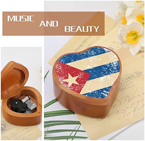 Куба ретро знаме Дрвена музичка кутија со форма на срцева форма на музички кутии гроздобер дрвена кутија за подарок