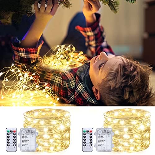 2 пакувања батерии со бајки со бајки управувана, 16,5 ft 50 LED диоди Божиќни низа светла далечински управувач тајмер Твинкл Стринг