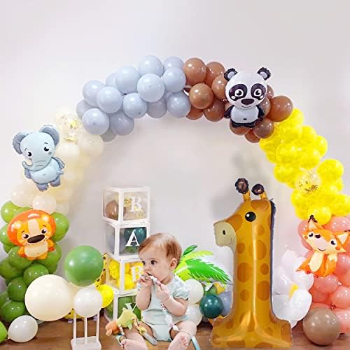 Girирафа 1 -ви роденден балони 40 инчи голем број 1 балон диви еден роденденски украси прва забава материјал за бебешки туш сафари животни