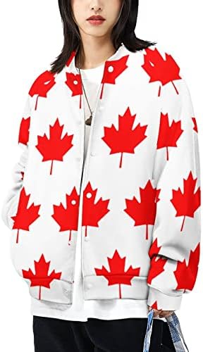 Канада Знаме Јавор Женски Бејзбол Јакни Копче Надолу Долна Облека Бејзбол Јака Топ Бомбардер Палто Секојдневен