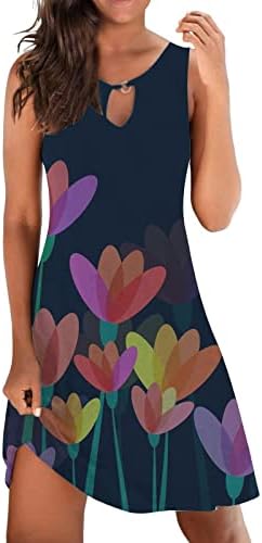 Boho Dress for Women, цветни печатени ракави без ракави надвор од обичните фустани Миди летен фустан