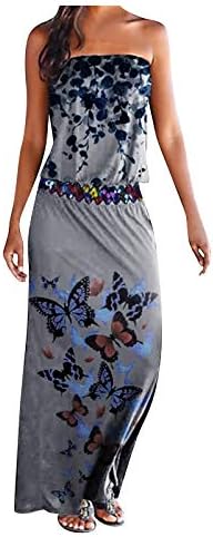 Облека за цевки за жени, женски летен фустан без ремен, цветен принт, боемски обичен плажа Макси долг фустан