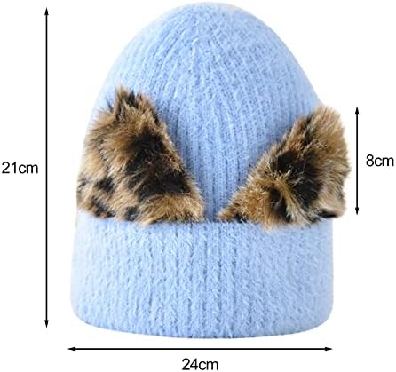 Зимска плетена капа за жени манжетирана со еластична мечка уво, широко распространета капа, женски девојки зимски слатки капчиња од капчиња
