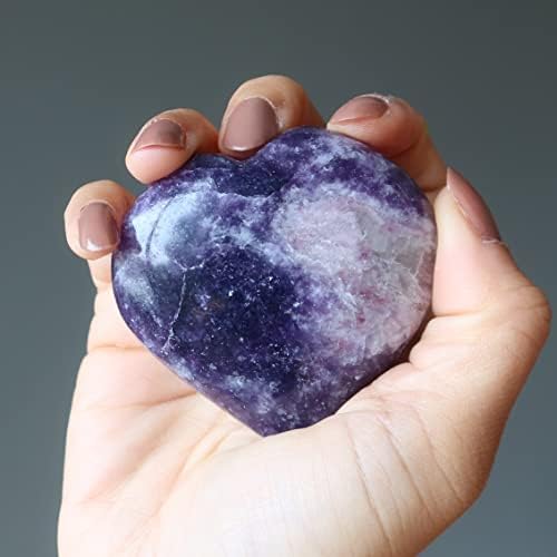 Сатенски кристали лепидолит срце медитација Божествено заздравување виолетова камен 2.25-2,5 инчи