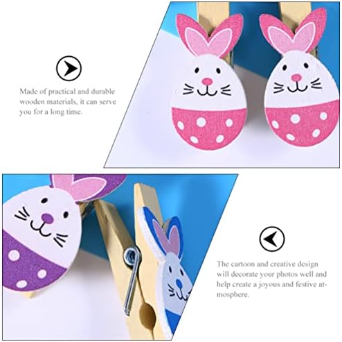 Nuobesty 36pcs зајаче дрво клипови со фотографии, мини велигденски јајца облеки за зајаци хартиени картички што висат приказ