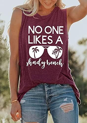 Womenените Никој не сака сивата резервоар за плажа врвови летни маички смешни графички лабави без ракави новите празнични кошула