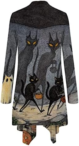 Women'sенски Ноќта на вештерките кардиган тиква мачка со долг ракав отворен предниот дел плус големина џемпер палто врвот долга жена џемпер