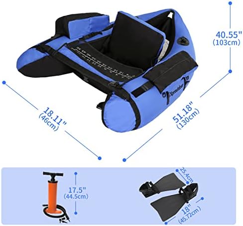 Xproutdoor Rhobal Float Tube со прилагодливи ленти за ранец, џебови за складирање, риба владетел, риболов брод со пумпа, вес, држач за шипки