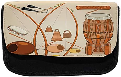 Необичен случај на музички молив, бразилска капоира племенска, торба со молив со ткаенини со двоен патент, 8,5 x 5,5, повеќебојни