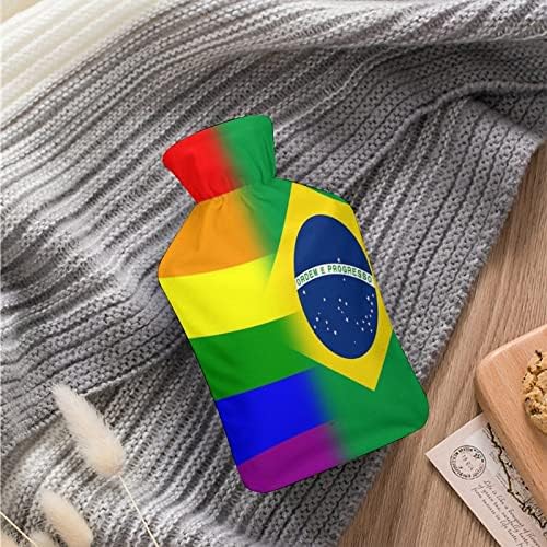 ЛГБТ гордост бразилско знаме шише со топла вода со мека покривка 1L голема класична потопла торба за нозе на рамо на вратот на вратот