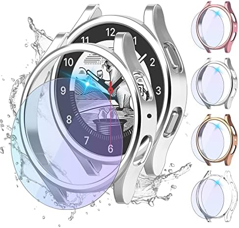 [4 + 4 пакет] Samsung Galaxy Watch 5/4 Case и Anti Blue Light Ecreen заштитник 44mm, шок -изобилен компјутер браник + водоотпорен