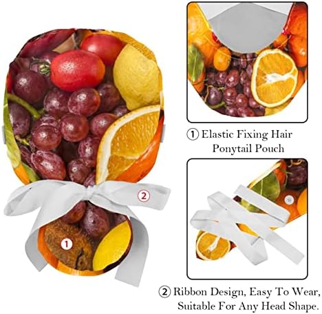 2 парчиња медицинска сестра за чистење капаци жени долга коса, шарено работно капаче за прилагодување на овошје со копче и џемпери