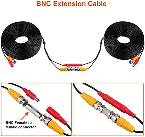 Wildhd BNC кабел, 2x200ft се-во-едно сијамски видео и кабелска жица за кабел за безбедност на камера, кабел за продолжување на BNC со 2 женски