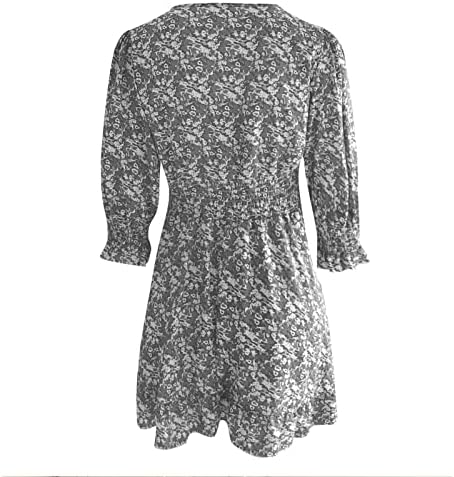Fragarn Ruched фустани за жени, женски обичен моден краток ракав против вратот шифон цветен пластичен фустан од половината