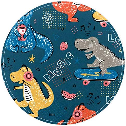Heубител на музика Heoeh, диносаурус цртан филм животински образец, нелим -врат 15,7 тркалезна површина теписи килими за деца