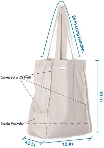 Тешка торба со тешки платно, рачно изработена од 12-унца природен памук, совршен за купување, лаптоп, училишни книги