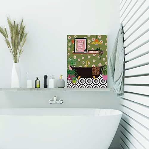 Ботаничко платно за бања Постер сликање бања wallидна уметност, тропски растителни слики уметнички дела врамени бохо маргаритки, подготвени