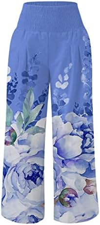 Lcepcy женски удобни печатени панталони со високи половини плетени широки нозе лабави лесни лесни летни панталони за плажа