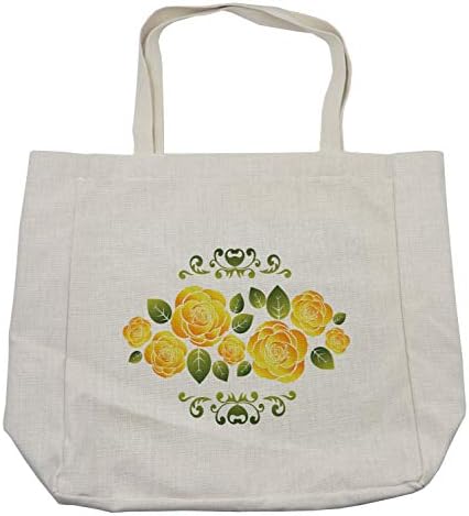 Ambesonne жолта торба за купување, цветен аранжман со рози и лисја со склопена дизајн на рамки, еко-пријателска торба за еднократно