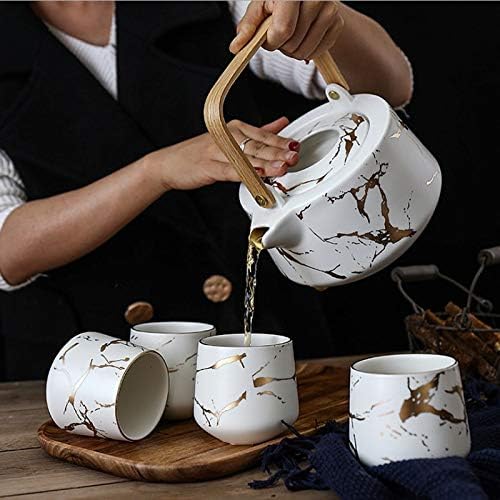Xwozydr имитација мермер керамика кунг фу чајник 700 мл со послужавник еден тенџере и четири чаши кунг фу пат чај чаша рачно изработена чаша