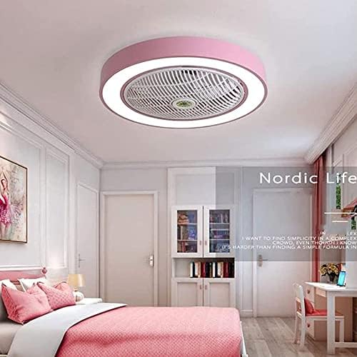 MXYSP розов круг со низок профил на таванот Фан Макарон Детска соба таванот вентилатор со далечински управувач за спална соба за плакнење