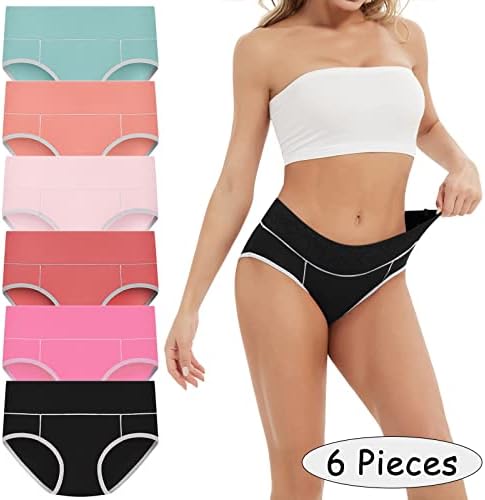 5 пакувања женски високи половини памучни памучни долна облека за контрола на стомакот во боја, плус големина бикини брифинзи, без