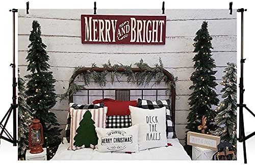 Mehofond 10x7ft Божиќна фотографија Позадина весела и светла елка ретро дрво wallидови, кревети во затворено позадини зимски Божиќни семејни