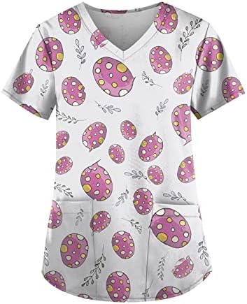 Велигденски кошули за жени лабави врвови o врат Симпатична зајаче графичка тунична маичка со кратки ракави трендовски блузи маички