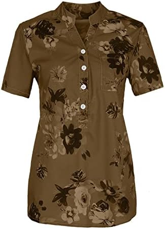 Флорални врвови за жени 2023 копче надолу модни обични кошули со кратки ракави маички блузи