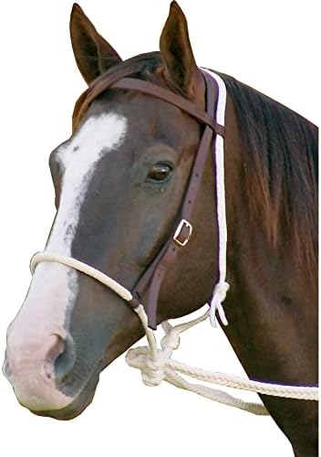 Mustang Breaking Hackamore Bridle за коњ | Трајна мостови без мешање на коњи со 7/16 јаже нос -лента, 3/4 headstall и рамни плетенки
