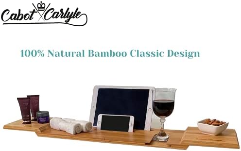 Поддршка за луксузна бања Cabot & Carlyle за када | Табела за бања | Премиум бамбус лента за када за када | Одговара на сите додатоци