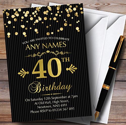 Златни Конфети црни шарени 40-Ти Персонализирани Покани За Роденденска Забава