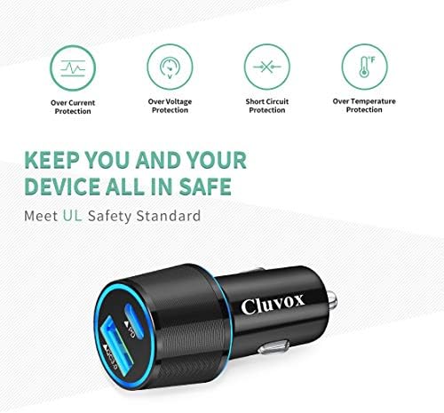 Adapter Cluvox 20W Брз USB C CAR CALGER со MFI овластен најлонски кабел компатибилен за iPhone 14/13/12/Pro/Max/Mini/11/XS/X/XR/8/Plus/SE/Air