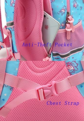 Детски девојки училишен ранец со лента за градите принцеза симпатична голема елементарна чанта за книги