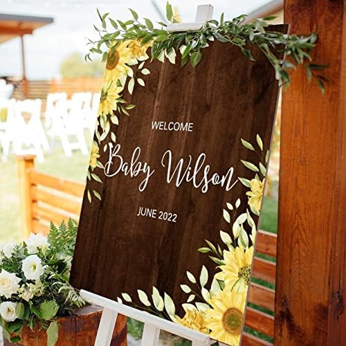 Фарма куќа свадба знаци добредојде на нашето свадбено име датум датум за украси за дрво за забави за забави за свадба жолти сончоглед гроздобер