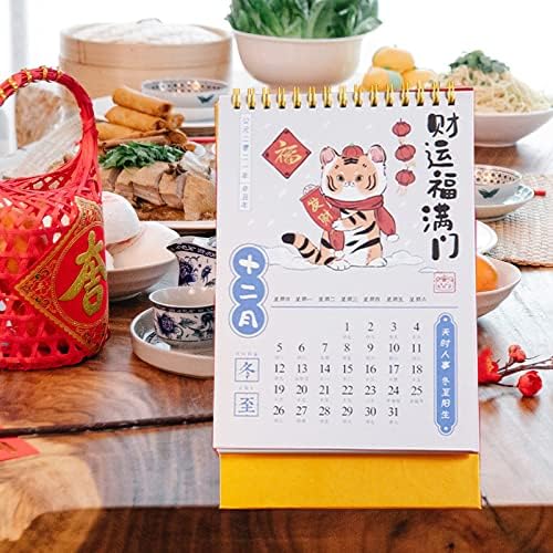 Зли 2022 Кинеска биро, Календар Месечна биро година на тигарот, календарот што стои десктоп за флип, календар со густа хартија,