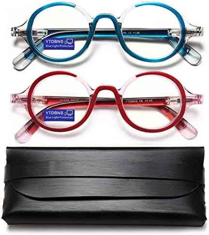 Ytdbns читање очила за жени и мажи, ретро -кружна сина светлина блокирајќи очила за читање, 2 пакувања за компјутерски очила читатели МИТ пролетна