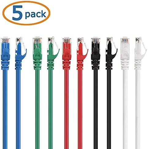 Кабел за кабел со 10 пакувања кратки кабел за етернет CAT6 Ethernet во црна боја 5 ft & 5-боја комбо-кабел за кратки мачки 6