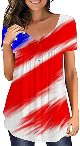 4-ти јули во САД знаме Туника на врвови за жени скријте ја маицата лето лето-лесен празник за кратки ракави на краткиот ракав нагоре v bluses