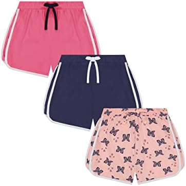 Шорцеви за атлетски трчања со розови кадифени девојки- Кратко тренингот со 3-пакети памучни шорцеви за спорт на памук
