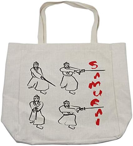 Јапонска торба за шопинг на Амбесон, борба на самурај со Катана на бела позадина шема на воена уметност, еколошка торба за еднократна