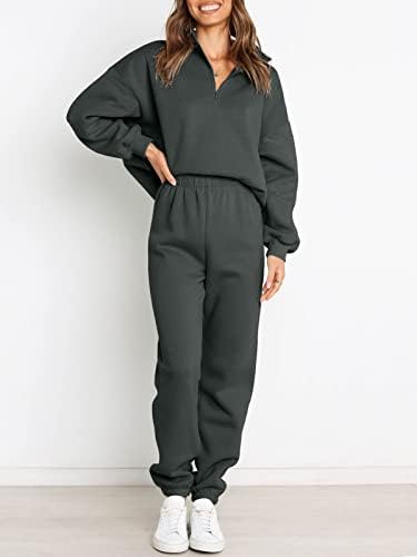 Prinbara женски половина поштенски пуловер со долги ракави џокери за џогер панталони салон поставуваат 2 парчиња облека со џебови со