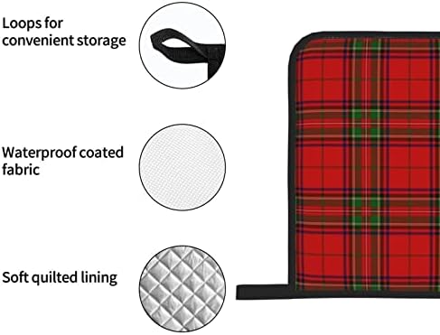 Црвен шкотски образец отпорни на топлина мити и држачи за држачи за тенџере