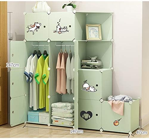 Организатор на гардероба за деца, преносна смола спална соба Армаре симпатична цртана рунда плакари модуларна коцка за деца -зелена L147 脳 W47